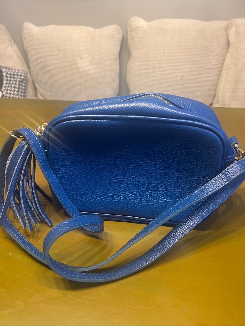 Classic Cobalt Leather Crossbody with Tassel